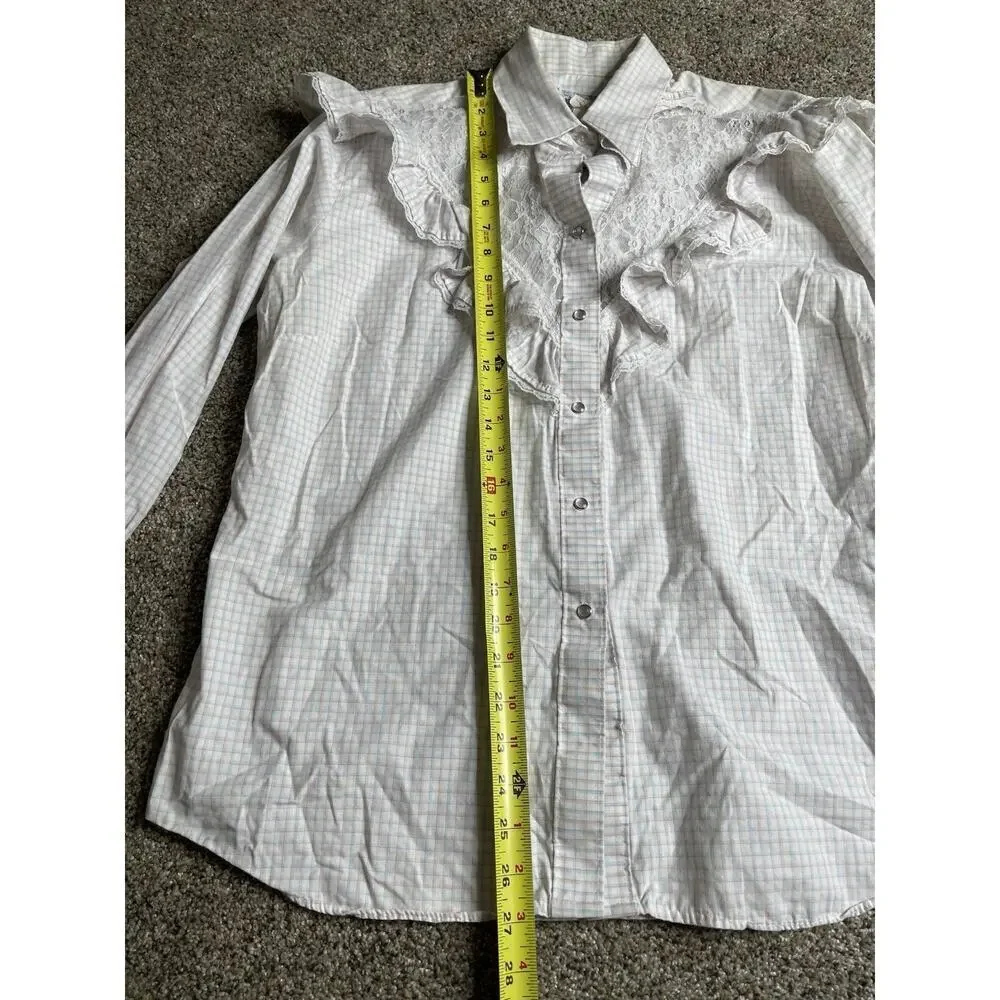 Vintage Rockmount Ranch Wear Womens Lace Pearl Snap Western Shirt Pastel Medium_5
